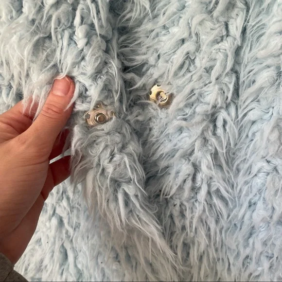 Guess Blue Fuzzy Faux Fur Jacket Ice Blue - Picture 5 of 9